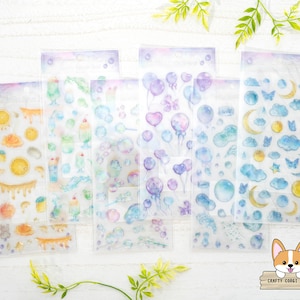 1 hoja / Kamio / Pegatinas de gel transparente con forma de gota de jarabe alegre / Miel - Refresco de crema - Burbuja - Globo - Agua - Noche