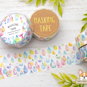 1 roll | 15mm | World Craft |  Rain Droplet Watercolor Washi Tape | Colorful Rain A - Colorful Rain B