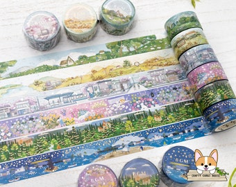 Set van 1 of 2 stuks | 20 mm | Achtergrondmuziek | LITTLE WORLD folie Washi-tape | Boerderij - Platteland - Kust - Vuurvliegtuin - Bos - Haven