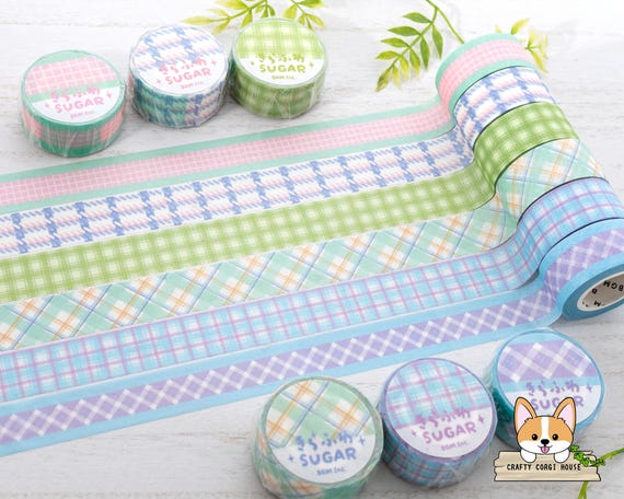 1 roll | 20mm | BGM | SPARKLING SUGAR Glitter Check Washi Tape | Berry Soda - Yogurt - Green Tea - Mint Latte - Blueberry - Lavender