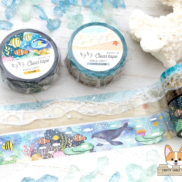 1 or 2 pc set | 20mm | World Craft | KIRAKIRA Foil Clear PET Tape | Beach - Sea