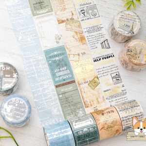 1 roll | 30mm | BGM | POEM Gold or Silver Foil Washi Tape | Botanical - Essay - Ticket - Typewriter