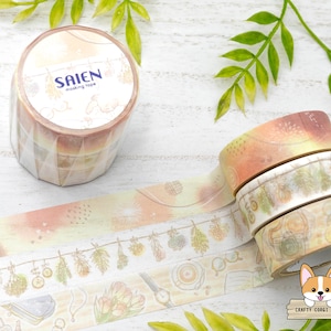 3 rolls | 15mm | Kamiiso SAIEN | Break Time Washi Tapes | Pattern - Dried Flowers - Flat Lay