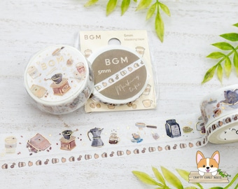 1 roll | 5mm or 15mm | BGM | Coffee Slim Washi Tape | Coffee Time - Enjoy Cafe