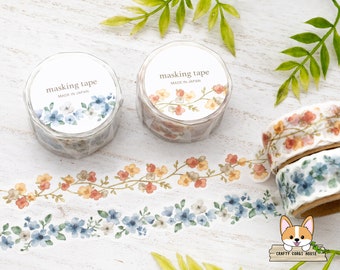 1 or 2 pc set | 18mm | Mind Wave | PALETTE Series Watercolor Die Cut Washi Tape | Orange Flower - Blue Flower