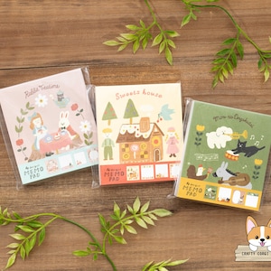 100 sheets | Furukawashiko | PAPER HILL BOOKSTORE 4 Design Memo Pad | Rabbit&#39;s Tea Party - Sweets House - Forest Musicians