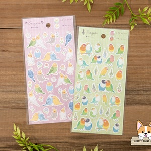 1 or 2 pc set NB SAEZURI Bird Stickers Parakeet & Cockatiel Lovebird Java Sparrow Mountain Bluebird Shima Enaga Penguin Parakeet + Lovebird