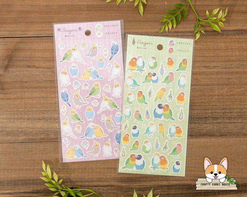 1 or 2 pc set NB SAEZURI Bird Stickers Parakeet & Cockatiel Lovebird Java Sparrow Mountain Bluebird Shima Enaga Penguin Parakeet + Lovebird