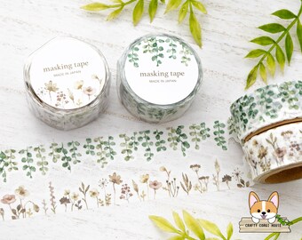 1 roll | 18mm | Mind Wave | PALETTE Series Watercolor Die Cut Washi Tape | Leaves - Brown Flower