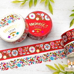 1 roll | 15mm | World Craft | Folk Costume Pattern Mineee Gold Foil Washi Tape | Suzani - Tenango