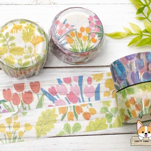 1 roll | 20mm | BGM | Tulip Gold Foil Washi Tape | Spring Flower - Green Leaves