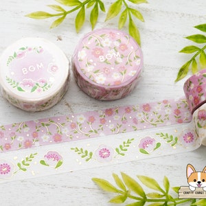 1 rollo / 15 mm / BGM / Cinta washi dorada con estampado floral / Sakura (flor de cerezo) - Hermosa flor (rosa)