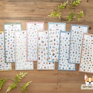 1 folha | Mind Wave | Adesivos Washi ACONCHEGANTES | Animal - Acampamento - Estrela - Flor - Pessoas - Relaxe - Vida - Café - Doces