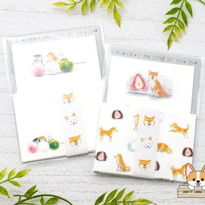 8 hojas 4 sobres / Active x Natsuka Murata / Shiba Inu & Delicious Snacks Mini Letter Set / 3 Color Dango - Strawberry Daifuku