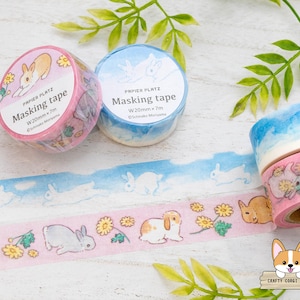 1 Rolle | 20mm | Papier Platz x Schinako Moriyama | Hase Washi Tape | Rabbit Clouds - Hase & Chrysantheme