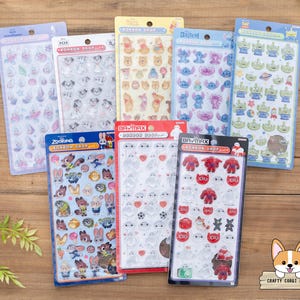 1 sheet | Sun-Star x Disney | BONBON DROP Glitter 3D Gel Sticker | Young Oyster 101 Dalmatians Winnie the Pooh Stitch Aliens Zootopia Baymax