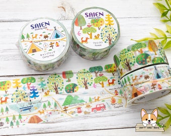 1 roll | 20mm | Kamiiso SAIEN | Outdoor Adventure Washi Tape | Forest - Camp Map