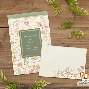 10 hojas o 4 sobres / NB / Juego de sobres y bloc de cartas con papel washi japonés con estampado dorado / Cosmos (ardillas y nueces)