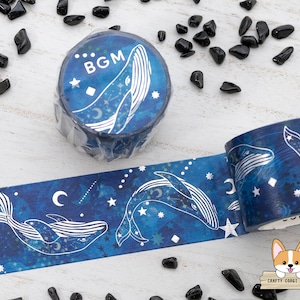 1 rollo / 30 mm / BGM / Cinta washi plateada de ballena / Ballena espacial