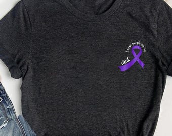 Camiseta personalizada com nome de câncer de pâncreas, camiseta de conscientização com fita roxa, esquadrão de apoio, presente de sobrevivente, camisetas para família, camiseta da equipe contra o câncer