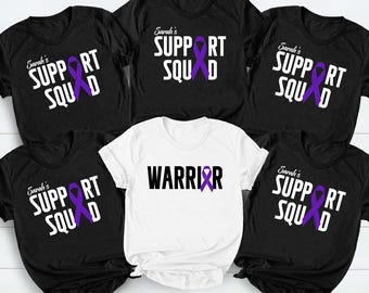 Camiseta Guerreiro do Câncer de Pâncreas, Camiseta do Esquadrão de Apoio, Conscientização sobre o Laço Roxo, Camisetas Combinando para a Família, Presente de Sobrevivente, Nome Personalizado, Camiseta Unissex