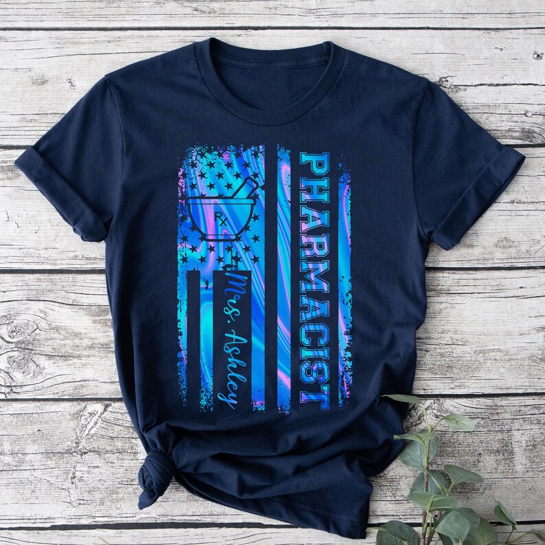 Apotekare amerikansk flagga T-shirt, söt apotekare skjorta, apotekare tee, apoteksliv, droglangare skjorta, apotekare gåva bild 3