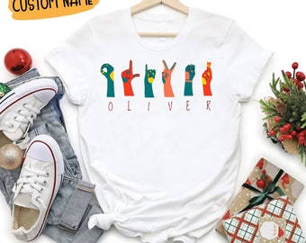Personalized Sign Language Shirt, Custom Name Sign Language T-Shirt, ASL T-Shirt, Deaf Pride Shirt, ASL Shirt, Retro Kids Mens Womens Shirt