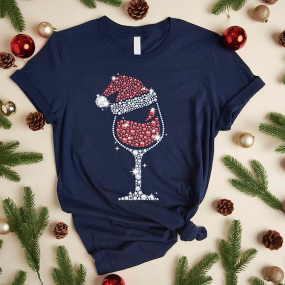 Wine Glasses With Santa Hat T-shirt, Wine Lover T-shirt, Christmas Wine T- shirt, Christmas Party Shirt, Christmas Matching Tee - Etsy UK