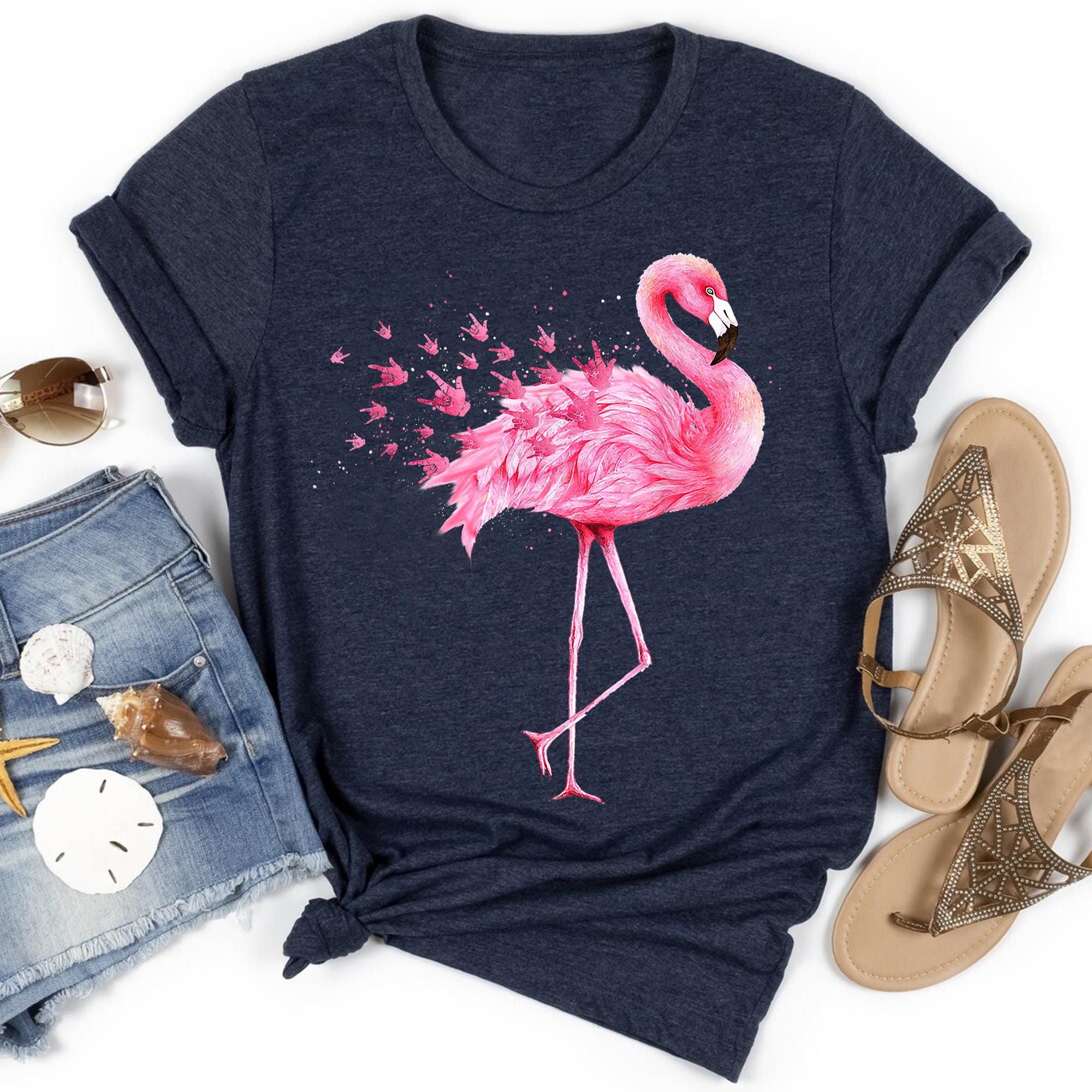 LGB Tシャツ FREEDOM FLAMENCO ROSA Cute Flamingo I Love You ASL T-shirt, Sign Language Shirt
