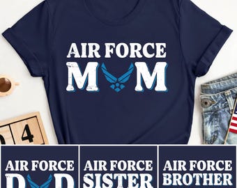 Magliette per mamma, papà, sorella e fratello dell'aeronautica militare, magliette coordinate per la famiglia orgogliosa dell'USAF, maglietta di supporto militare, regalo personalizzato per aviatori, abiti patriottici per famiglie
