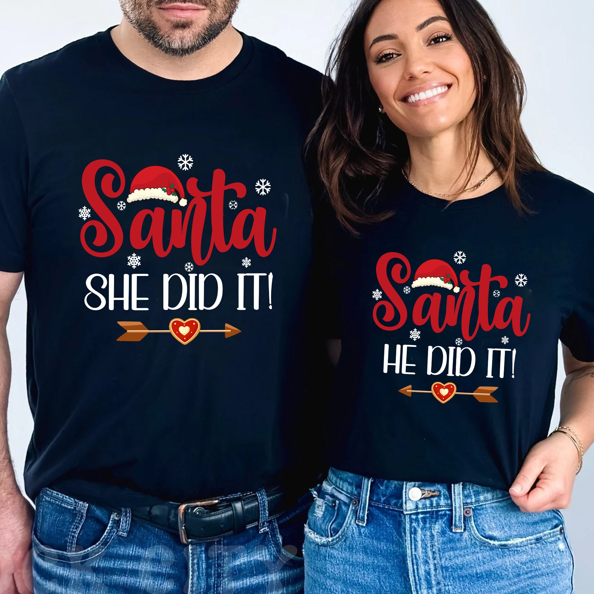 クリスマスカップルシャツ、サンタさんがやってくれた、ホリデーお揃い 