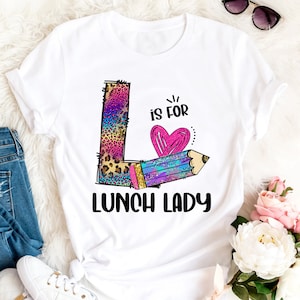 L is for Lunch Lady Leopard Shirt, Cafeteria Squad Shirt, Cute Lunch Lady Shirt, Cafeteria Worker T-Shirt, Back to School Gift