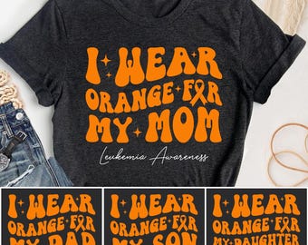 Camiseta de concientización sobre la leucemia, camiseta con lazo naranja, equipo de apoyo, regalo para guerreros supervivientes, camisetas familiares a juego, camisetas del equipo contra la leucemia y el cáncer