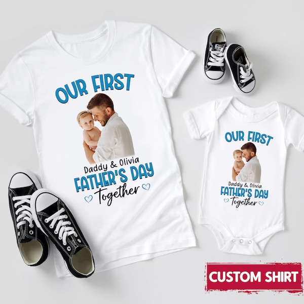 Custom Our First Fathers Day Matching Shirts, Daddy Tshirt and Baby Onesie, Our First Fathers Day Together 2024 Shirts, Matching Daddy Baby