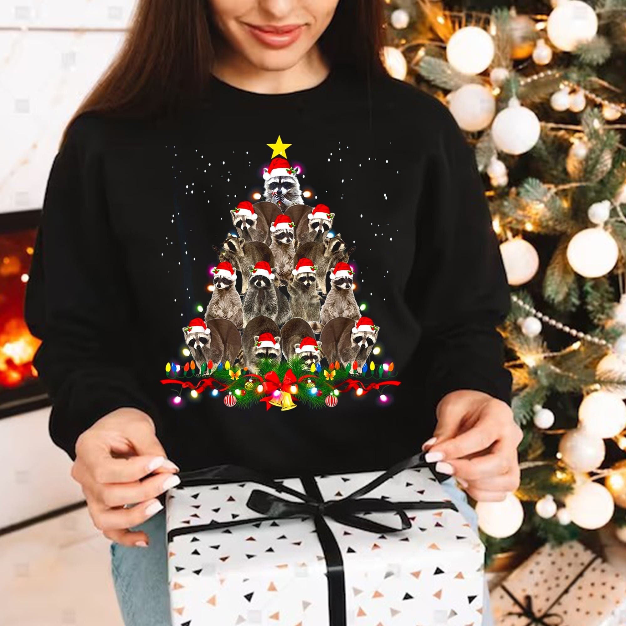 Discover Raccoon Christmas Tree Lights Shirt, Funny Racoon Lover Xmas