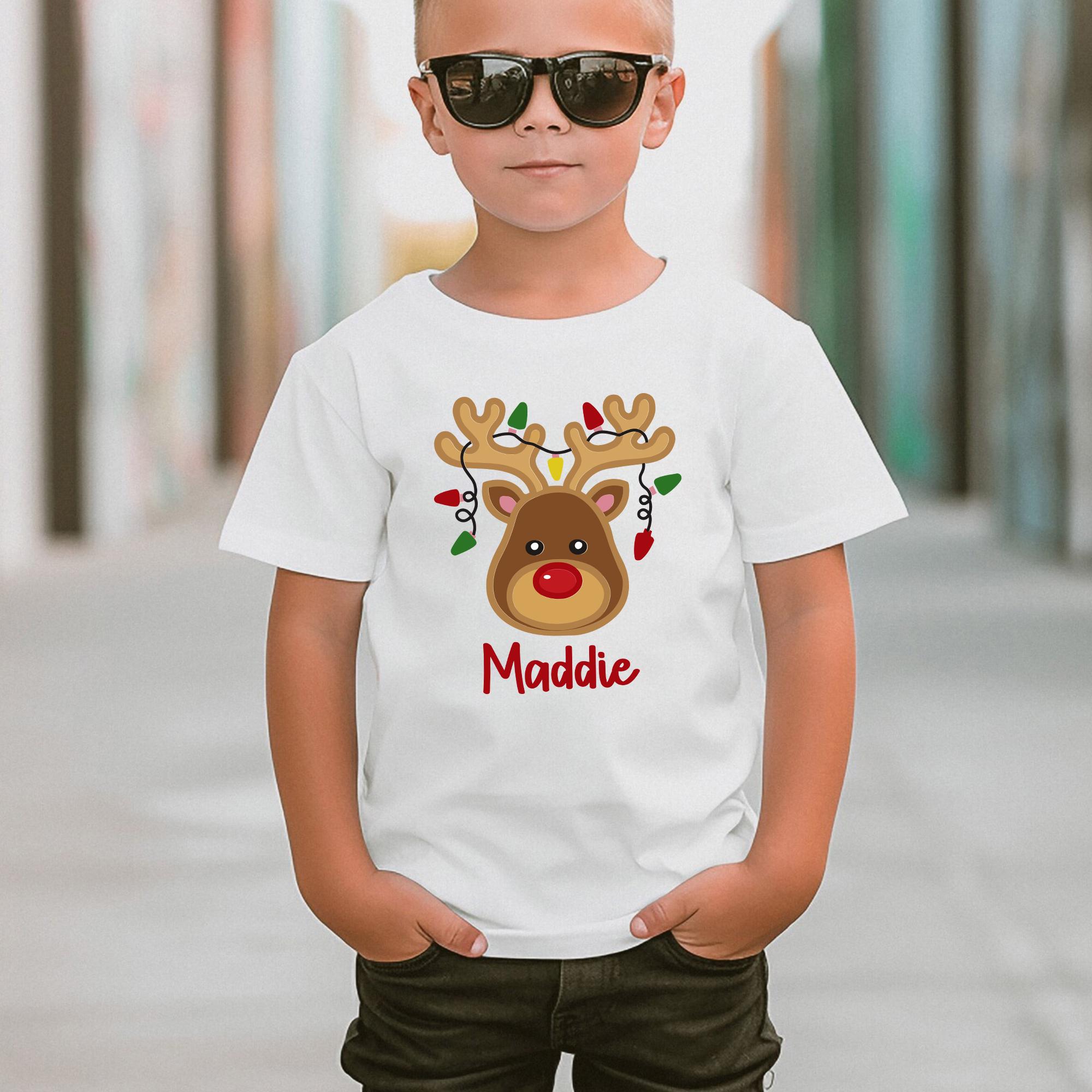 T-Shirt Natalizia Renna Carina Personalizzata Per Bambini – Maglietta Con Nome Su Ordinazione