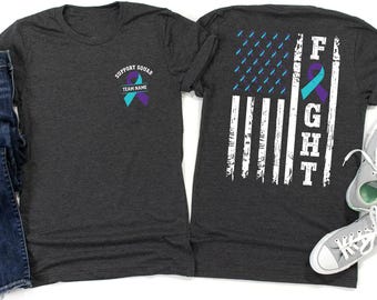 Fight Suicide Prevention US Flag Shirt, Teal & Purple Ribbon Tee, Suicide Prevention Awareness T-Shirt, Suicide Prevention Team Name Tshirt