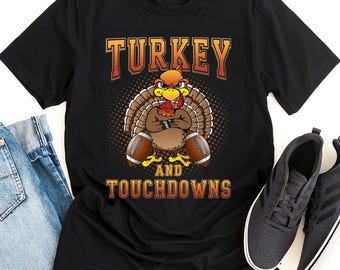 Voetballiefhebber shirt Turkije en touchdowns, grappig Thanksgiving voetbalshirt 2025, familiedag outfit Turkije, herfstvakantie speldag shirt cadeau