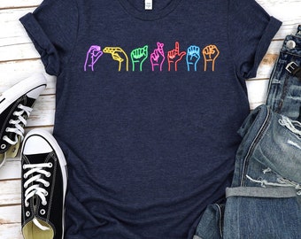 Sign Language T-Shirt with Neon Color, Personalized Sign Language Shirt, Custom ASL Shirt, Sign Language Gift for Men Women