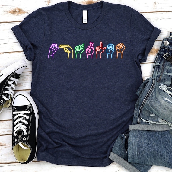 Sign Language T-Shirt with Neon Color, Personalized Sign Language Shirt, Custom ASL Shirt, Sign Language Gift for Men Women