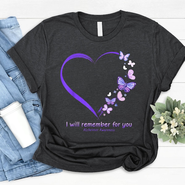 T-shirt papillon de sensibilisation à la maladie d'Alzheimer, chemise de soutien à la maladie d'Alzheimer, chemise de sensibilisation à la maladie d'Alzheimer, chemise papa Alzheimer, chemise démence