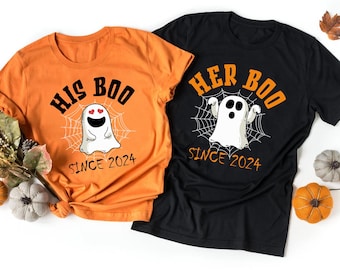 His Boo Her Boo Halloween Gift For Ghost Couple, Spooky Couple Shirt, Custom Matching Halloween Shirts, Couples Ghost Tshirt, Couples Tee