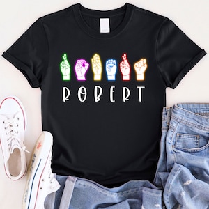 Customized Sign Language T-Shirt, Deaf Pride T-Shirt, Personalized Sign Language Shirt, Custom Name ASL Hand T-Shirt, ASL Tee