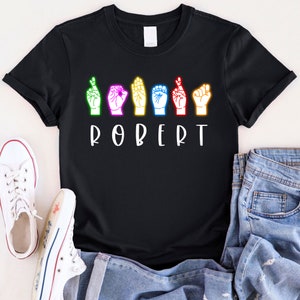 Customized Sign Language T-Shirt, Deaf Pride T-Shirt, Personalized Sign Language Shirt, Custom Name ASL Hand T-Shirt, ASL Tee