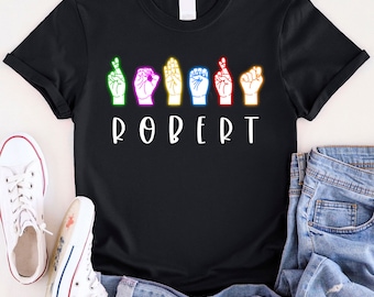Customized Sign Language T-Shirt, Deaf Pride T-Shirt, Personalized Sign Language Shirt, Custom Name ASL Hand T-Shirt, ASL Tee