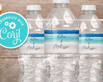 Plantilla de etiqueta para botella de agua para boda en la playa: Despedida de soltera hawaiana (Descarga imprimible)