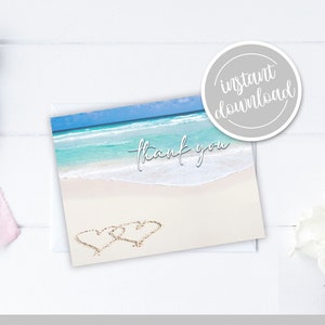 Strand-Hochzeit Danke-Karte Hawaiianische Bestimmung Tropische Hochzeit-Dankeschön-Karte Danke Hinweis gefaltet Printable Instant Download BWO01