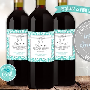 Tiffanys Bridal Shower Wine Label: Editable Favor (Digital Download)
