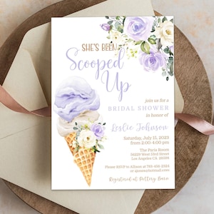 She&#39;s Been Scooped Up Bridal Shower Invitation, Ice Cream Summer Bridal Shower Editable Printable Instant Download Digital Invite Template