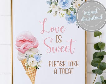 Ice Cream Love is Sweet Bridal Shower Sign, She's Been Scooped Up Theme (Digital Download)